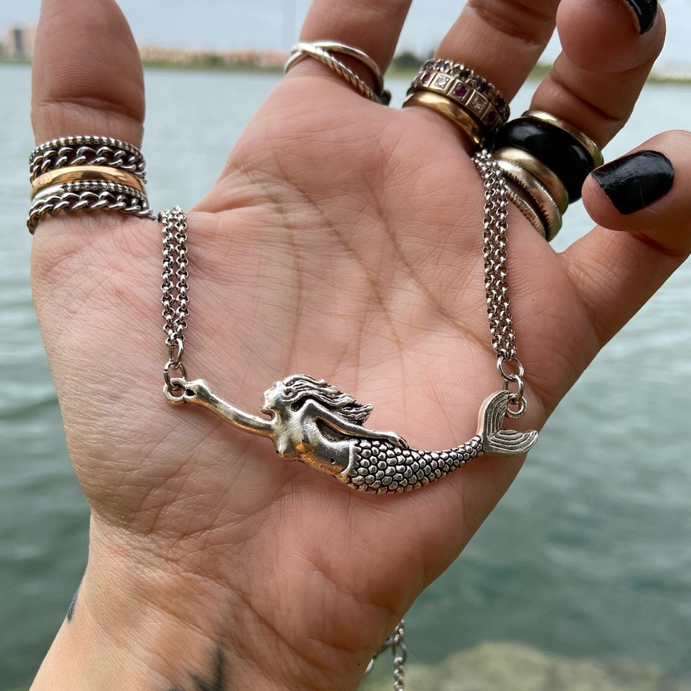 Stainless steel Double chain mermaid charm choker necklace - Picture 6 of 10